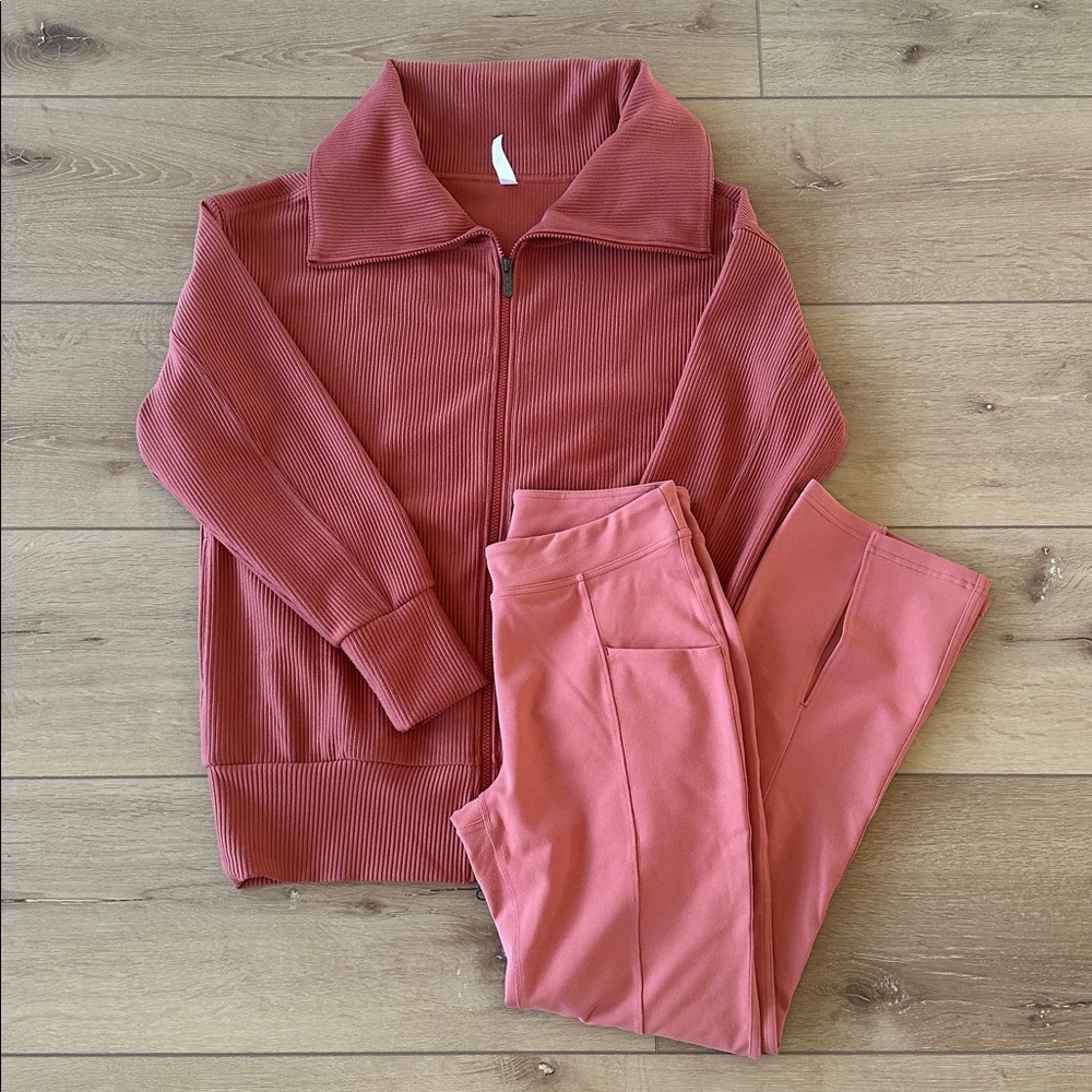 Zella Terracotta Ribbed Jacket and Cropped Pants